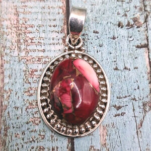 Southwestern Red Rose Dahlia Turquoise Pendant Sterling Silver